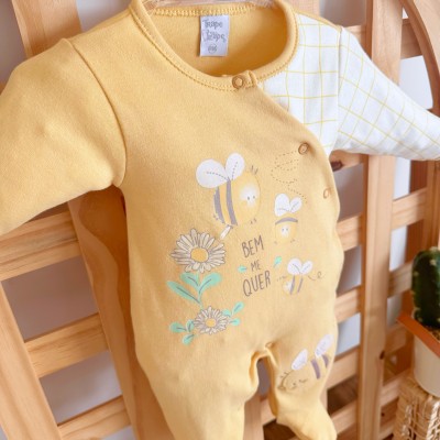  Macacão Trape Zape - Abelhinhas Bem Me Quer - Amarelo e Off White